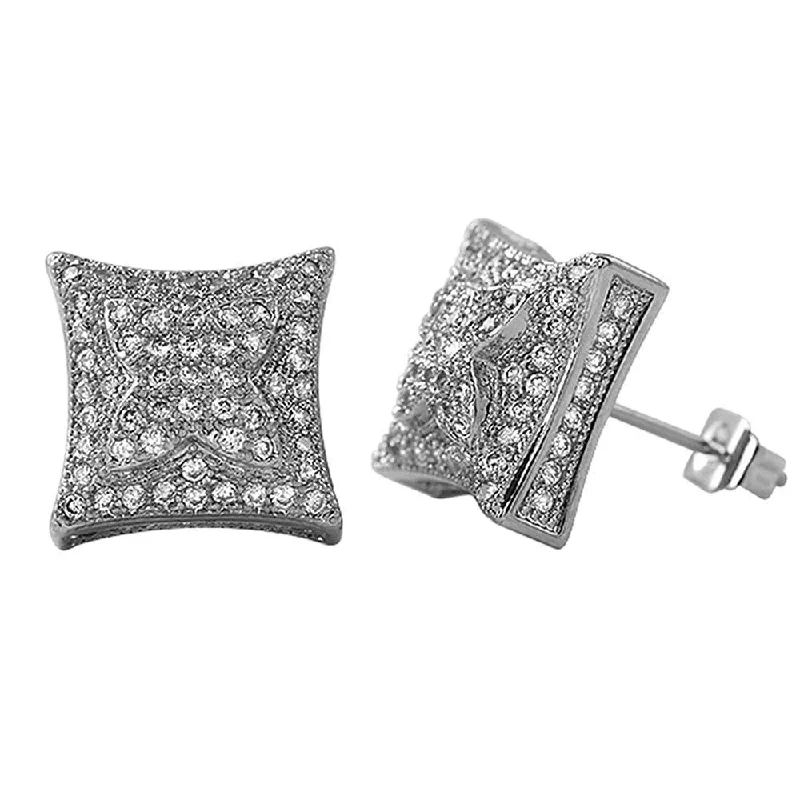 Earrings Vibe Guide-3D X Kite Rhodium CZ Micro Pave Hip Hop Earrings