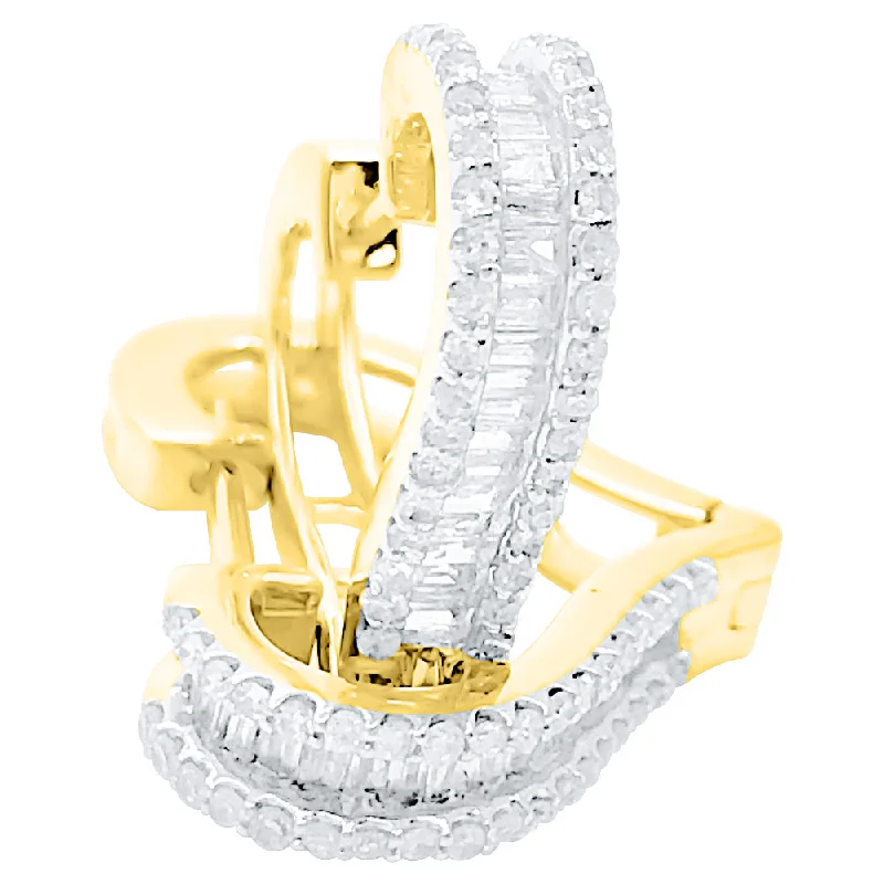 Earrings Artisan Reviews-Heart Hoop Baguette Diamond Earrings .45cttw 10K Yellow Gold