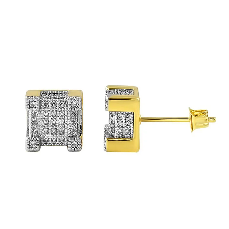 Earrings For Tea Time-Gold Bling Bling Cube CZ Hip Hop Earrings