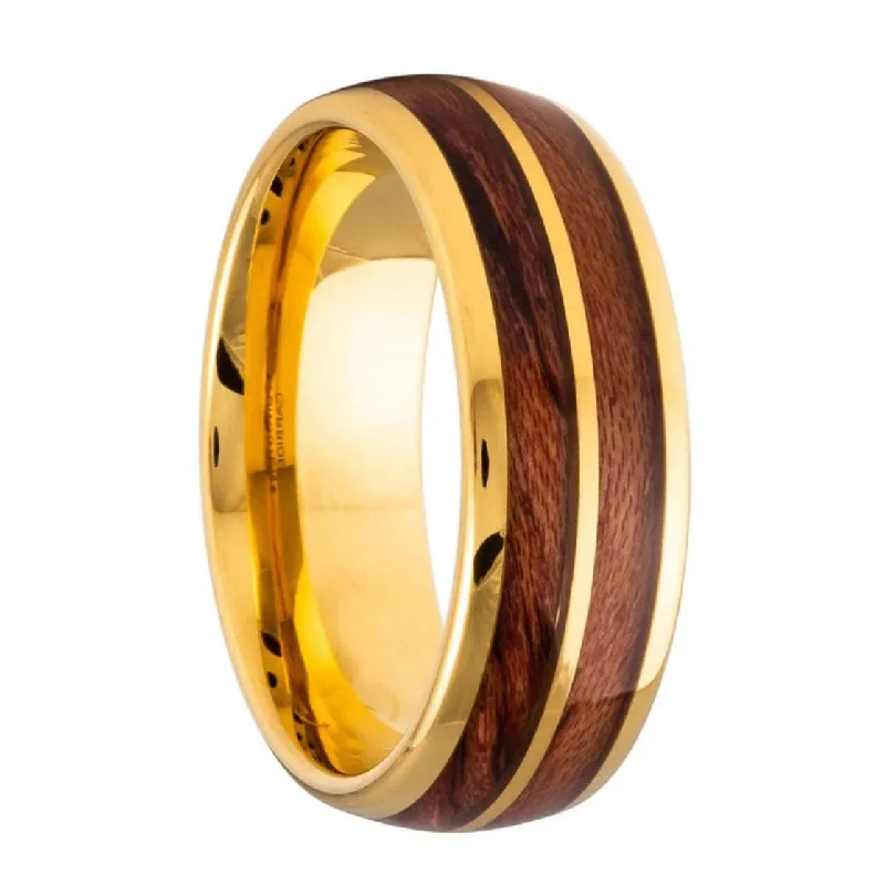 Best Zesty Rings-Dual Koa Wood Inlaid Gold Tungsten Men's Wedding Band