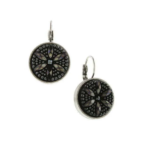 Earrings Mix Tips-1928 Jewelry Jet Black Flower Stone Round Drop Earrings