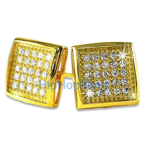 Earrings Flash Reviews-Deep Box Medium Gold Vermeil CZ Micropave Earrings .925 Silver