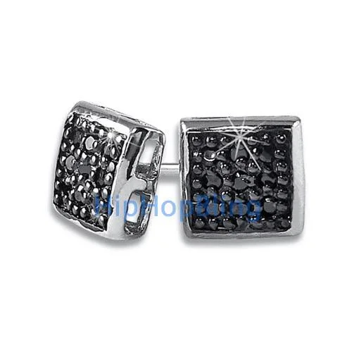 Earrings Stain Resistance-Small Puffed Box Black CZ Micro Pave Earrings .925 Silver