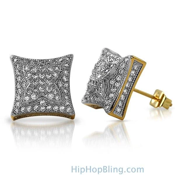 Earrings With Chunky Loops-3D X Kite Gold CZ Micro Pave Hip Hop Earrings