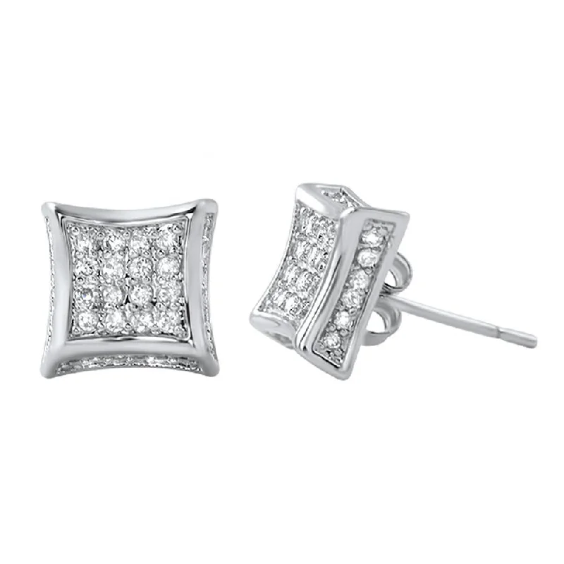 Earrings For Bush Looks-3D Kite CZ Micro Pave Earrings Rhodium