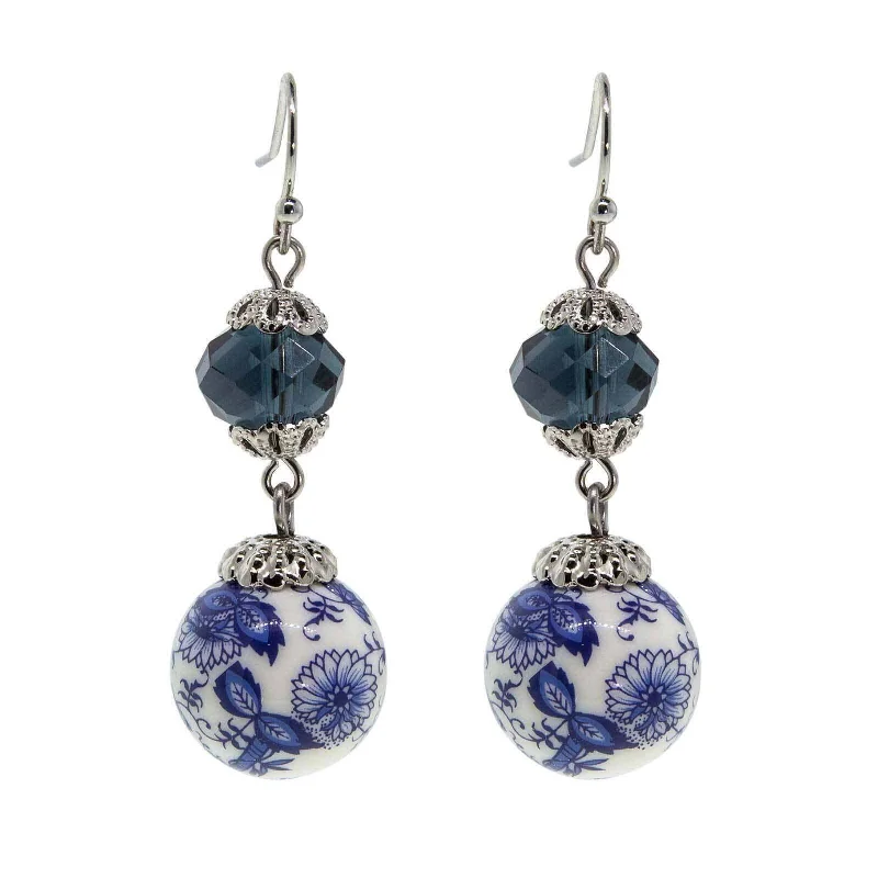 Earrings Hang Options-1928 Jewelry Blue Willow Dark Blue And Beaded Drop Earrings