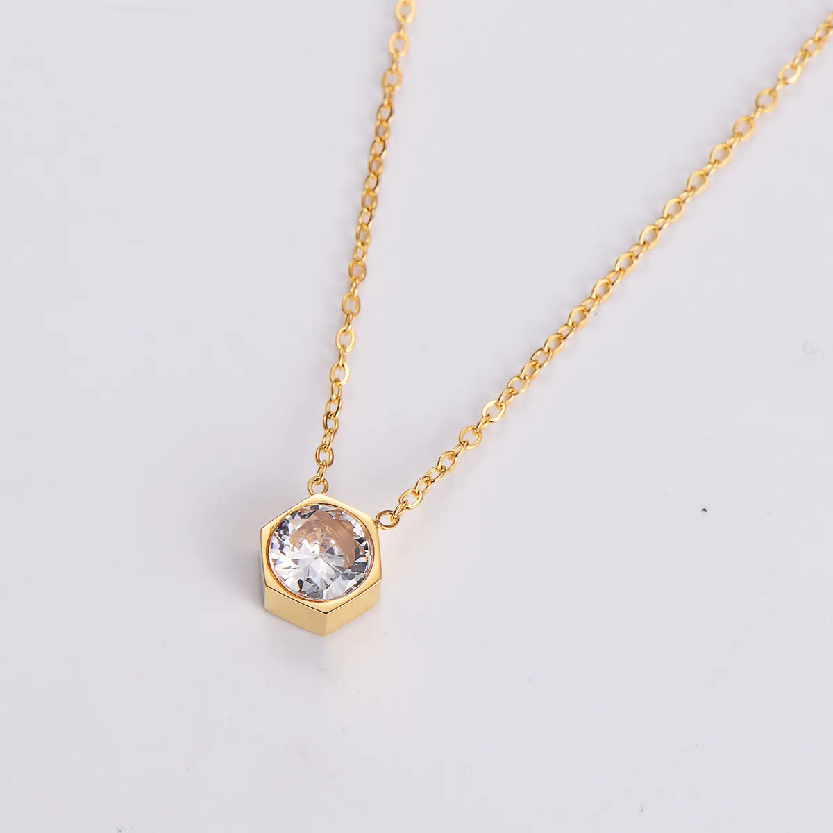 Necklaces For Snow Shine-Princess Wedding Shiny Hexagon Stainless Steel Plating Inlay Zircon 18k Gold Plated Pendant Necklace