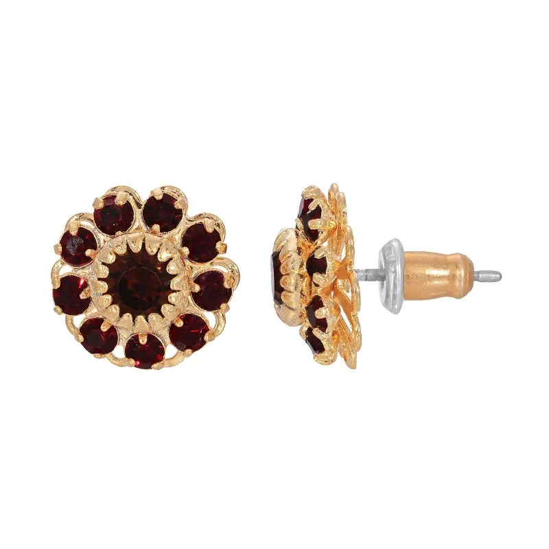 Best Firm Earrings-1928 Jewelry Red And Topaz Crystal Cluster Flower Stud Earrings