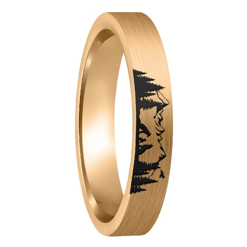 Rings Vibe Rituals-Wolf Landscape Scene Brushed Rose Gold Tungsten Women's Wedding Band