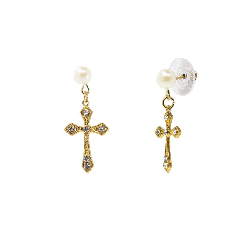 Earrings With Moon Shapes-Symbols Of Faith Crystal Cross Stud Drop Earrings