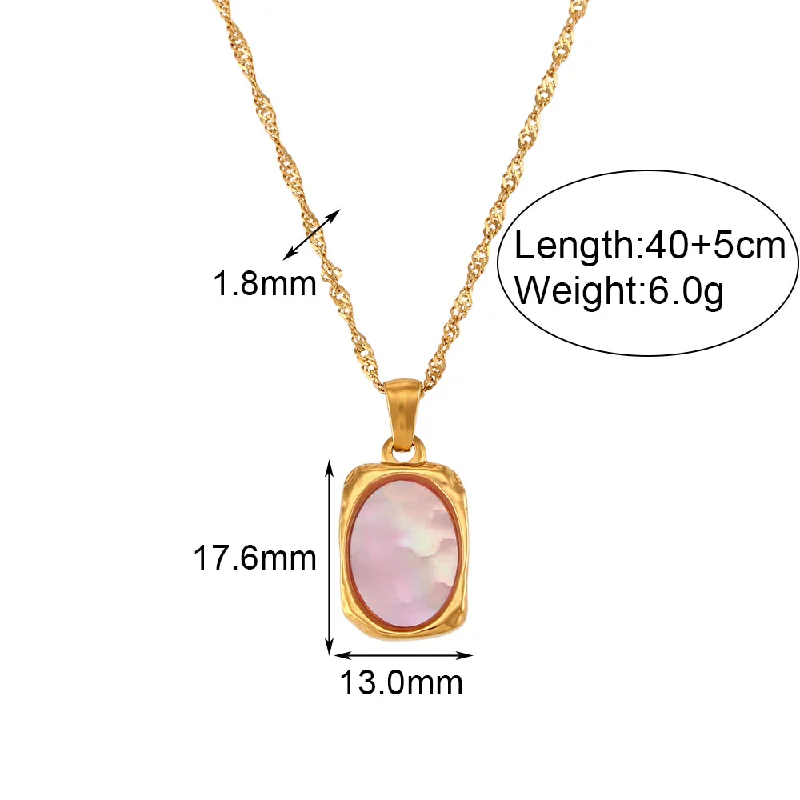 Rectangular Shell Mirror Pendant Necklace-Gold N280a-Pink Shell