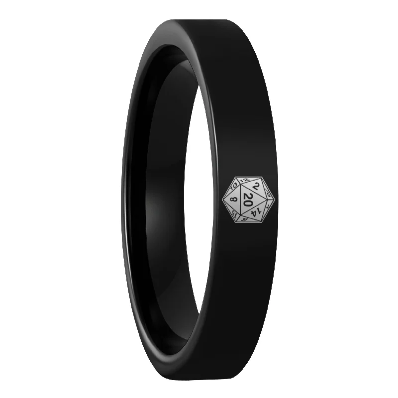 Rings For Seasoned Wearers-D20 Black Tungsten Women's Wedding Band