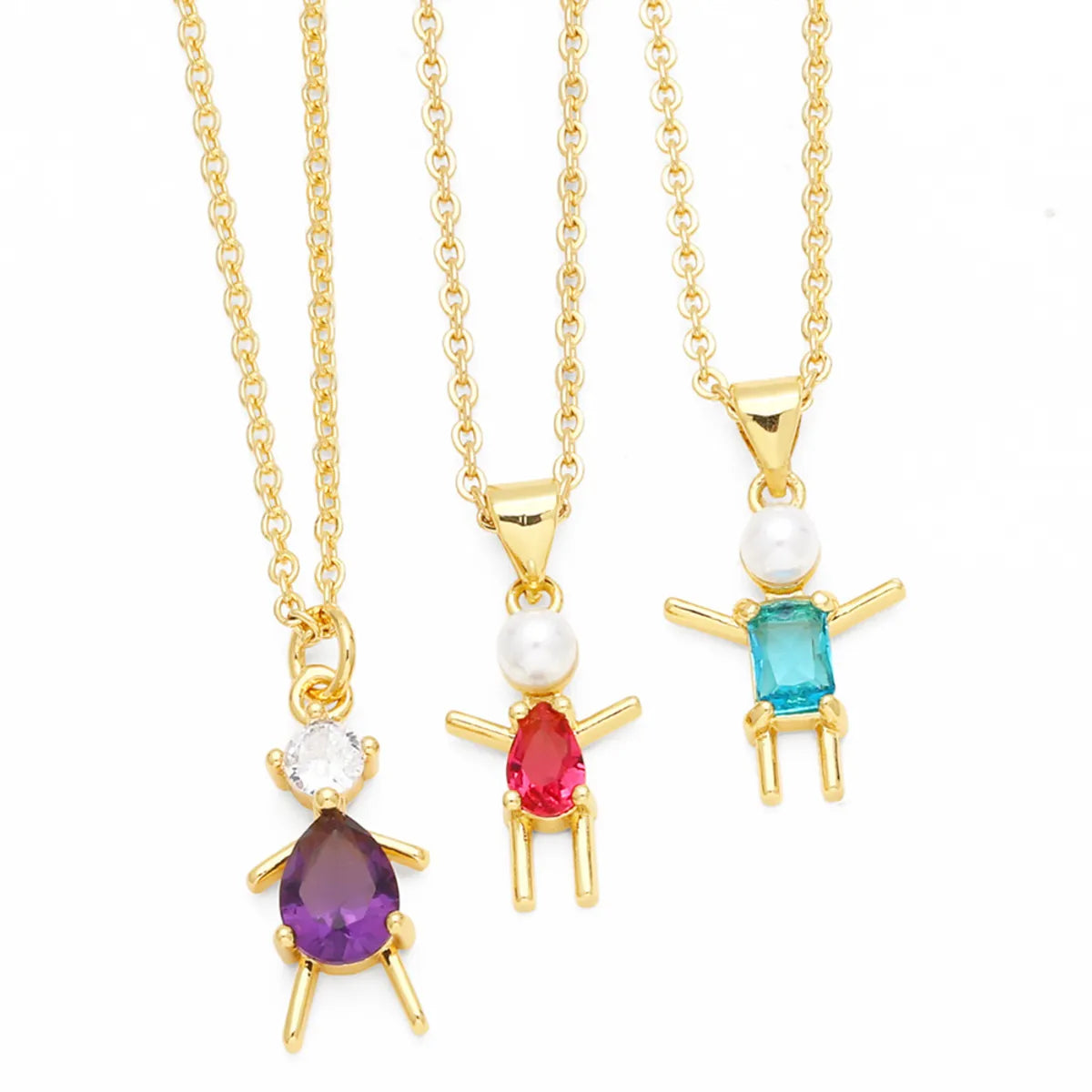 Unique Necklaces Art-Copper Cute Cartoon Character Inlay Zircon Pendant Necklace