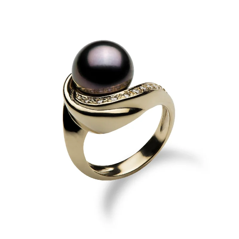 Rings For Scorching Days-Tahitian Pearl Ring in Gold with Diamonds - 10-11mm