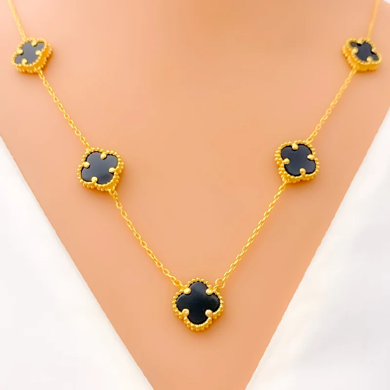 Necklaces For Soft Necks-Magnificent Majestic 21k Gold Clover Necklace Set