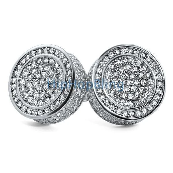 Earrings Beam Rating-Custom XL 3D Circle CZ Bling Bling Earrings