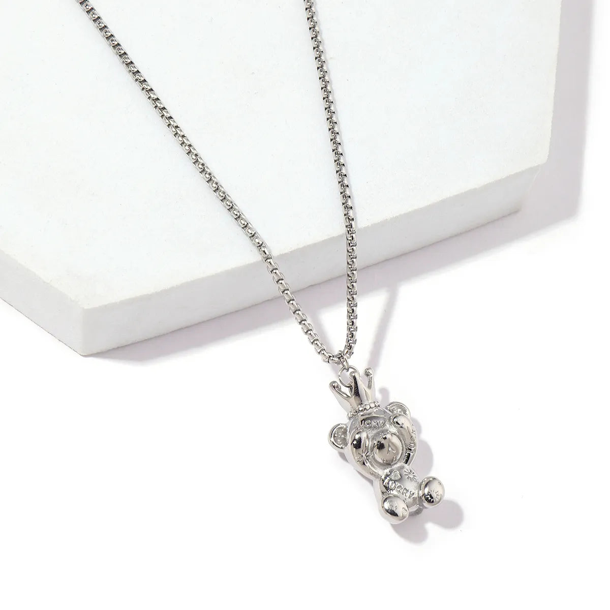 Tough Necklaces For All Days-Stainless Steel 18K Gold Plated Cute Roman Style Bear Pendant Necklace