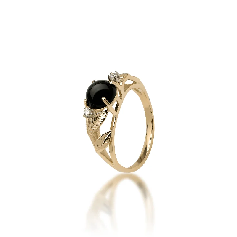 Rings For Whispered Sparkle-Maile Black Coral Ring in Gold with Diamonds - 7mm