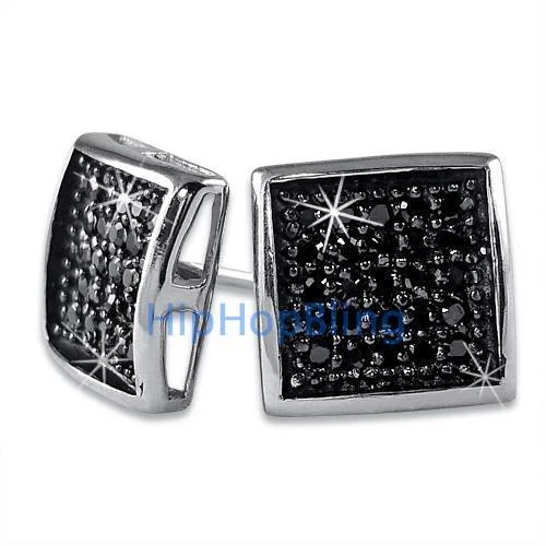 Earrings Cut Deals-Deep Box Medium Black CZ Micropave Earrings .925 Silver