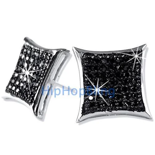 Earrings For Dark Glow-XL Kite Black CZ Bling Bling Micro Pave Earrings .925 Silver