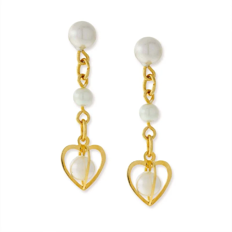 Earrings For Hot Looks-1928 Jewelry Double Faux Pearl Drop Heart Earrings