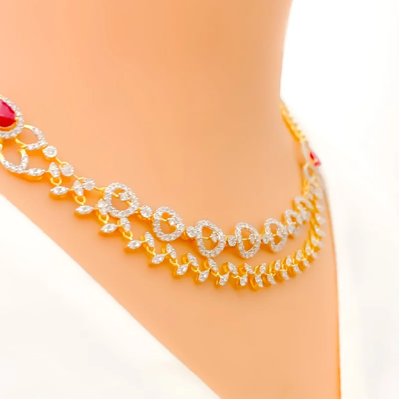 Necklaces For Pure Wear-Delicate Layered Floral Diamond + 18k Gold Necklace Set