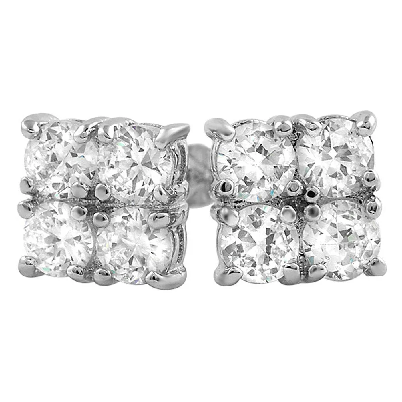 Earrings For Old Grace-4 Stone Box CZ Diamond Bling Bling Earrings