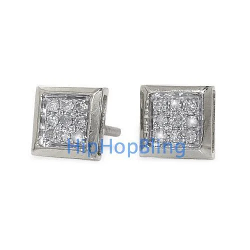 Earrings For Thick Links-.05 Carat Diamond Box 10k White Gold Micro Pave Earrings