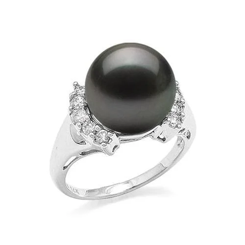 Rings For Breezy Springs-Tahitian Black Pearl Ring in White Gold with Diamonds - 12-13mm