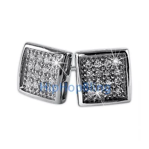 Earrings For Lean Lines-Deep Box CZ 32 Stones Bling Micro Pave Earrings .925 Silver