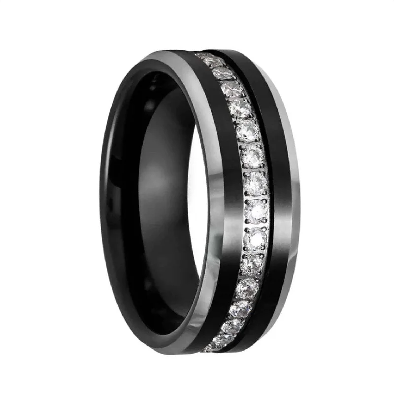 Find Rings For Savvy Shoppers-Eternity Cubic Zirconia Black Tungsten Men's Wedding Band