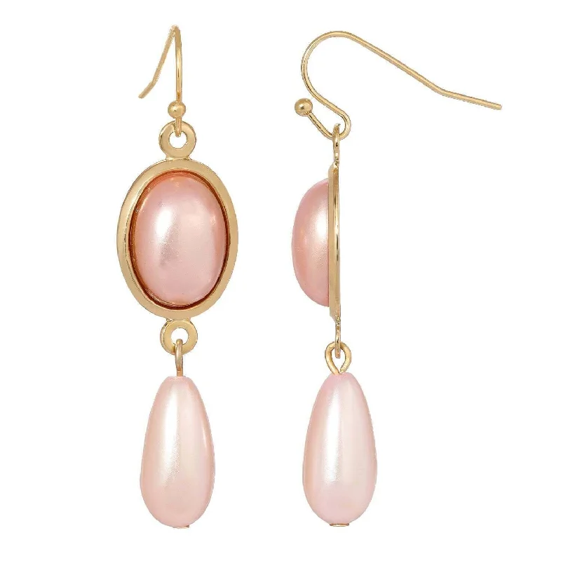 Best Hip Earrings-1928 Jewelry Rosabella Oval Raspberry Stone & Pink Teardrop Faux Pearl Drop Earrings