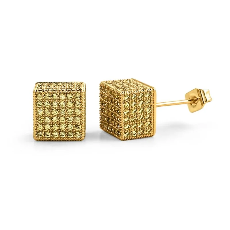 Earrings Stay Test-Cube Lemonade CZ Hip Hop Bling Bling Earrings