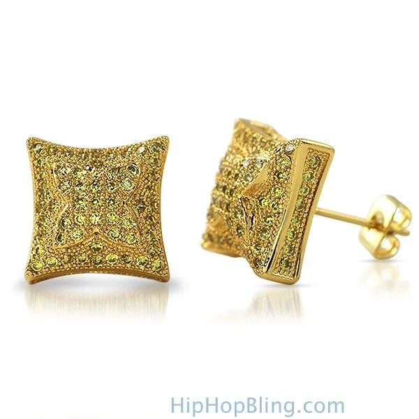 Earrings For Deep Ears-3D X Kite Lemonade CZ Micro Pave Hip Hop Earrings