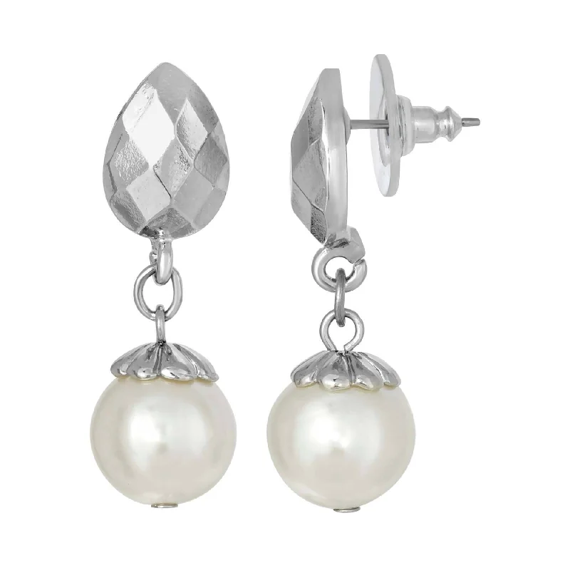 Earrings For Travel Kits-1928 Jewelry Teardrop Shape with Faux Pearl Drop Post Earrings