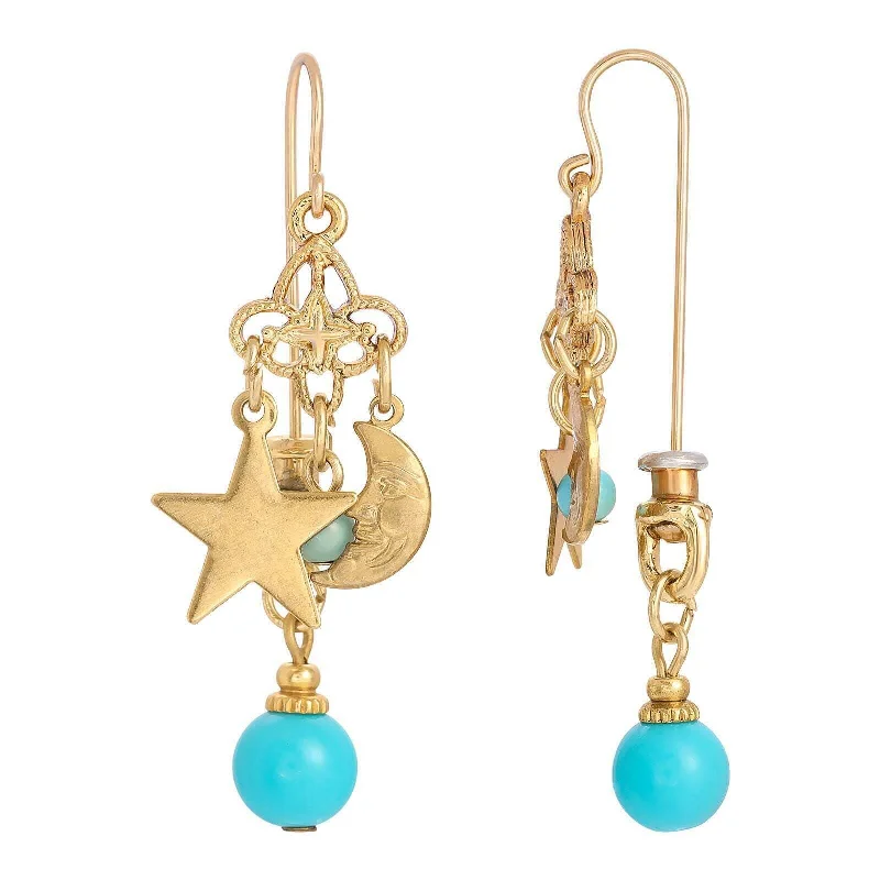 Earrings Ease Rules-1928 Jewelry Star and Moon Turquoise Bead Drop Earrings