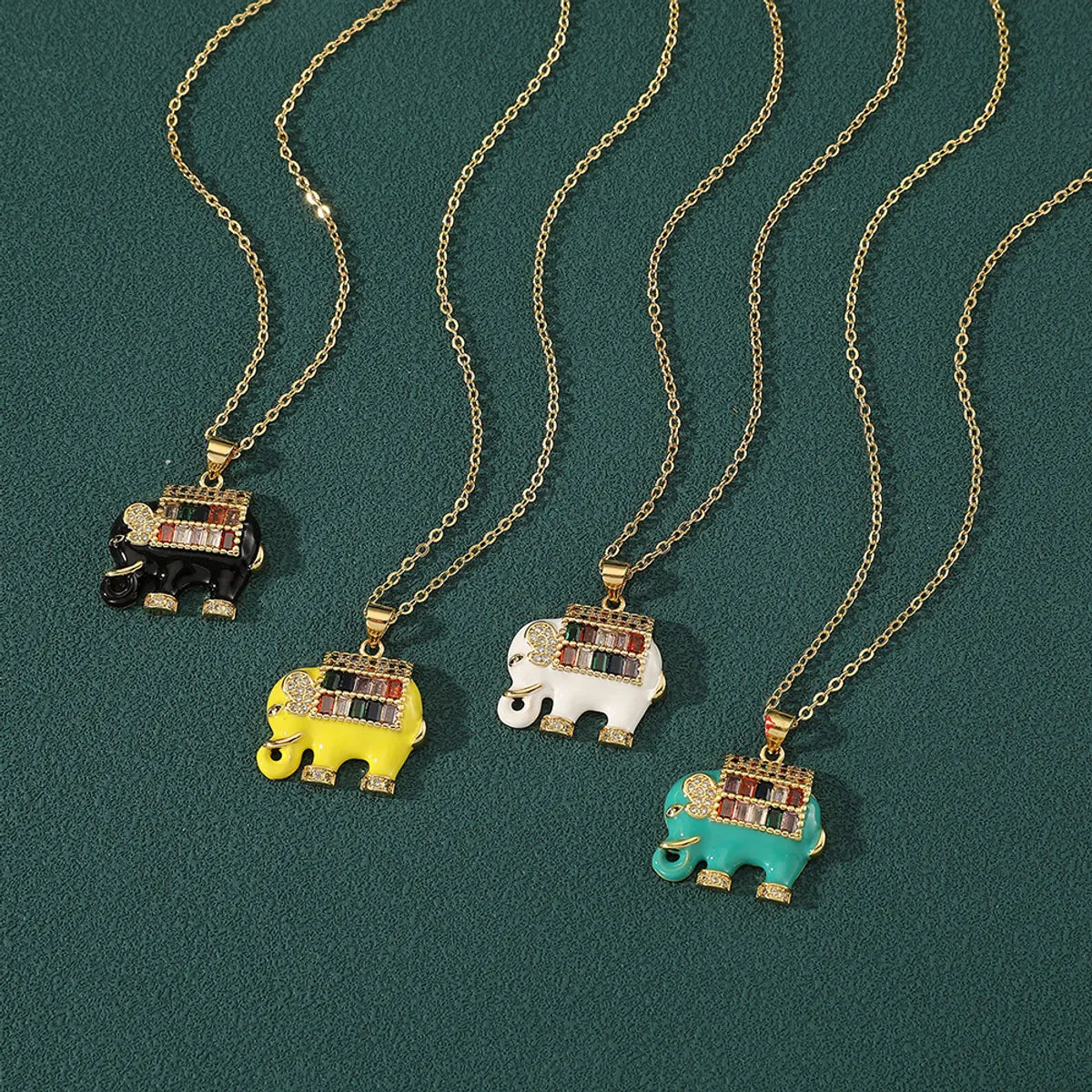 Max Flash Necklaces-Copper Gold Plated Enamel Inlay Elephant Zircon Pendant Necklace