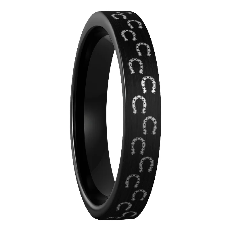 Rings For Meadow Vibes-Horseshoes Brushed Black Tungsten Women's Wedding Band