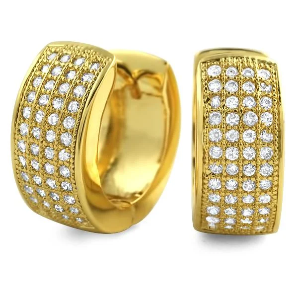 Earrings With Moon Shapes-Gold Thick 4 Row Hoops CZ Huggie Earrings