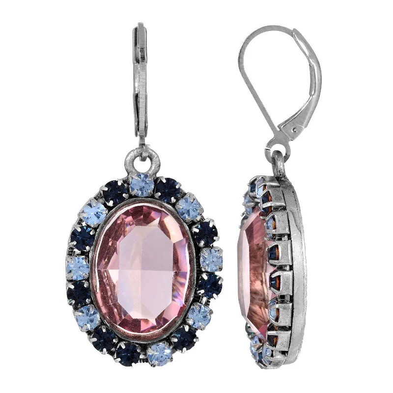 Earrings For Small Glow-1928 Jewelry Anastasia Blue Rimmed Pink Oval Stone Drop Earrings