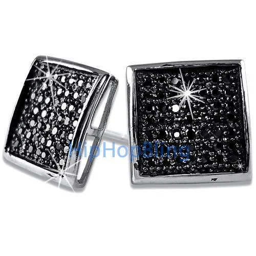 Earrings For Misty Wear-XL Deep Dish Box Black CZ Iced Out Micro Pave Earrings .925 Silver