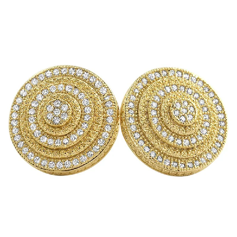 Earrings With Curved Shapes-BullsEye Jumbo Bling Bling Earrings Gold CZ