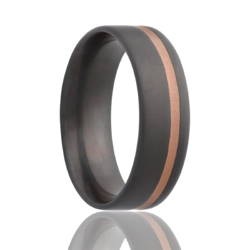 Organic Rings For Nature-14k Rose Gold Inlay Sandblasted Zirconium Wedding Band