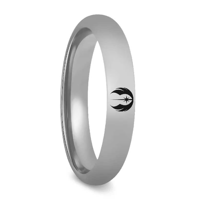 Rings For Midnight Revelry-Star Wars Jedi Order Symbol Tungsten Women's Wedding Band