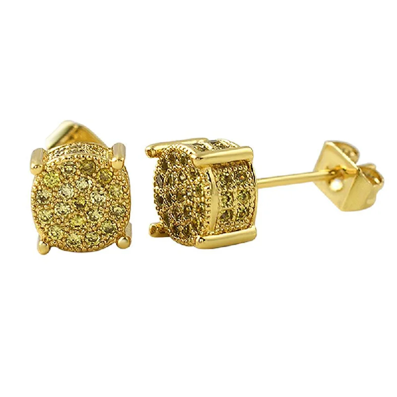 Earrings Grip Tips-360 Round Lemonade CZ Micro Pave Earrings