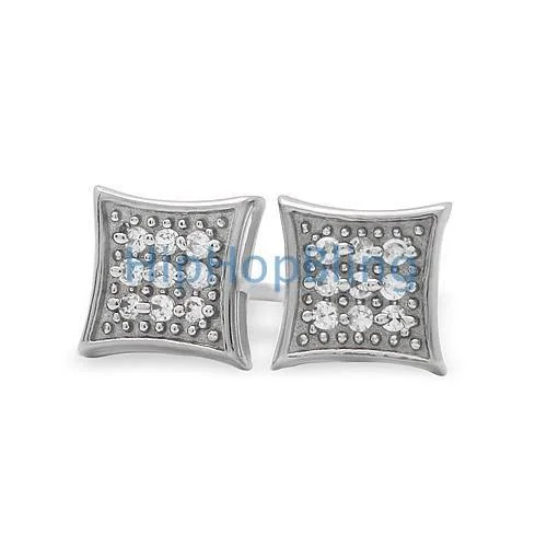 Earrings With Delicate Threads-Small Kite CZ Micro Pave Iced Out Earrings .925 Silver