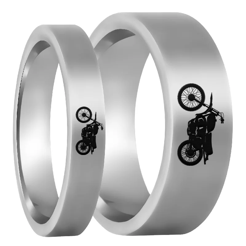 Rings For Gentle Spark-Dirt Bike Tungsten Couple's Matching Wedding Band Set