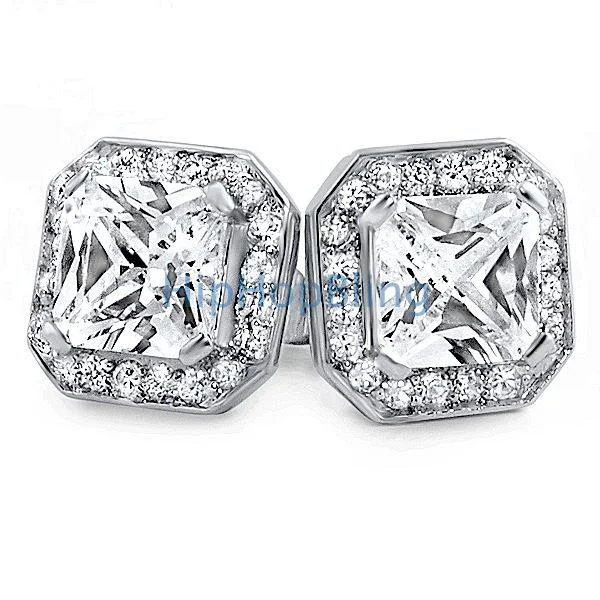 Earrings Vibe Guide-Iced Out Princess Rhodium CZ Bling Bling Earrings