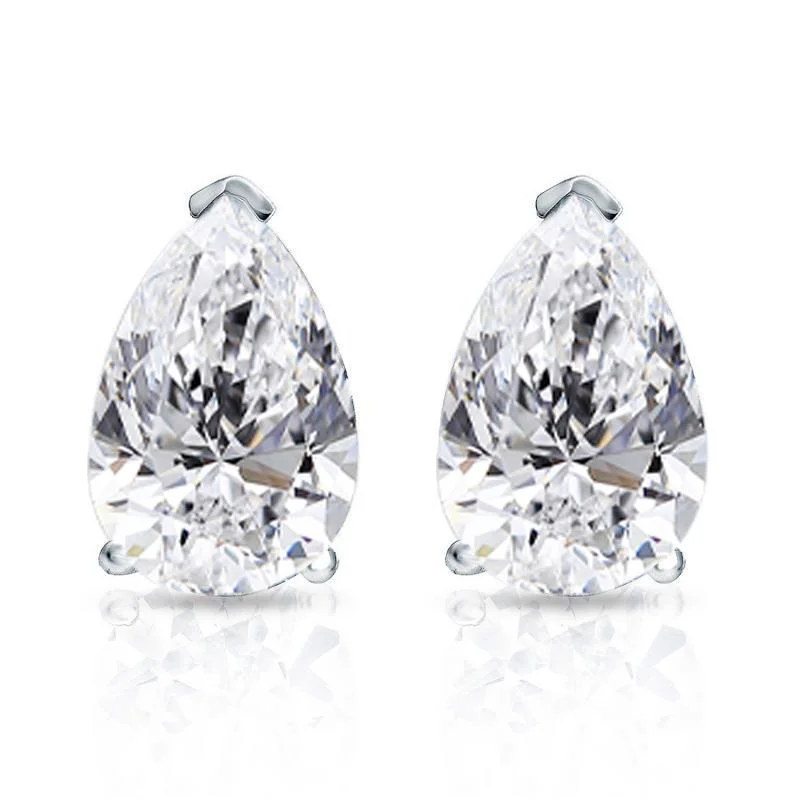 Earrings For Deep Ears-Pear Cut Moissanite VVS D Stud Earrings .925 Sterling Silver