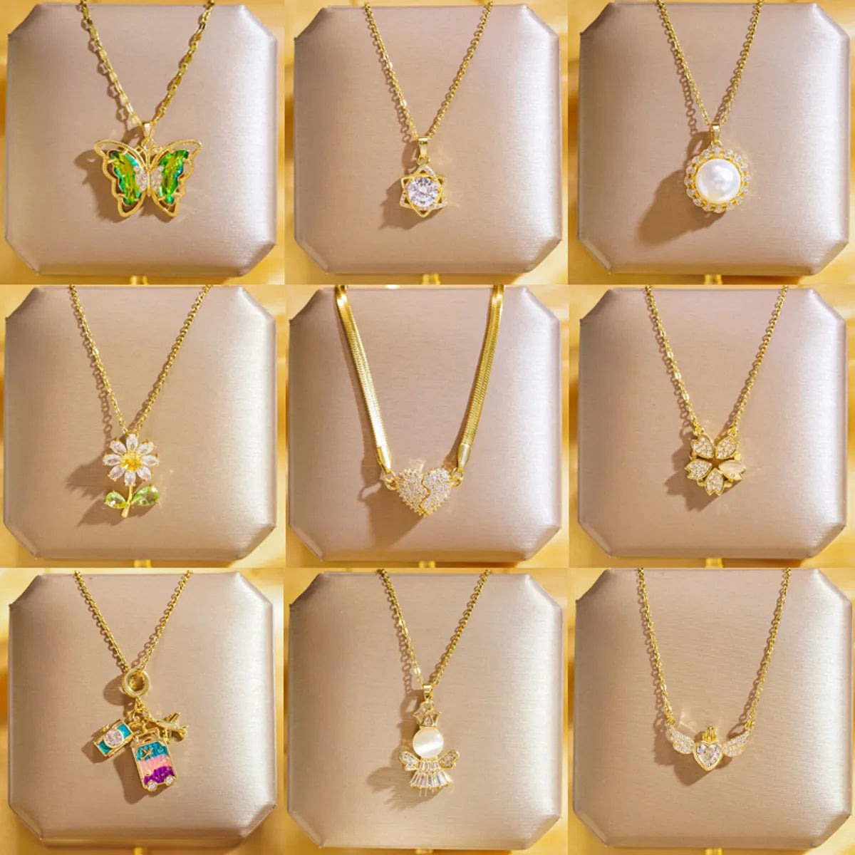 Necklaces For Wee Ones-304 Stainless Steel Copper 18K Gold Plated K Gold Plated Cute Inlay Flower Butterfly Acrylic Shell Zircon Pendant Necklace